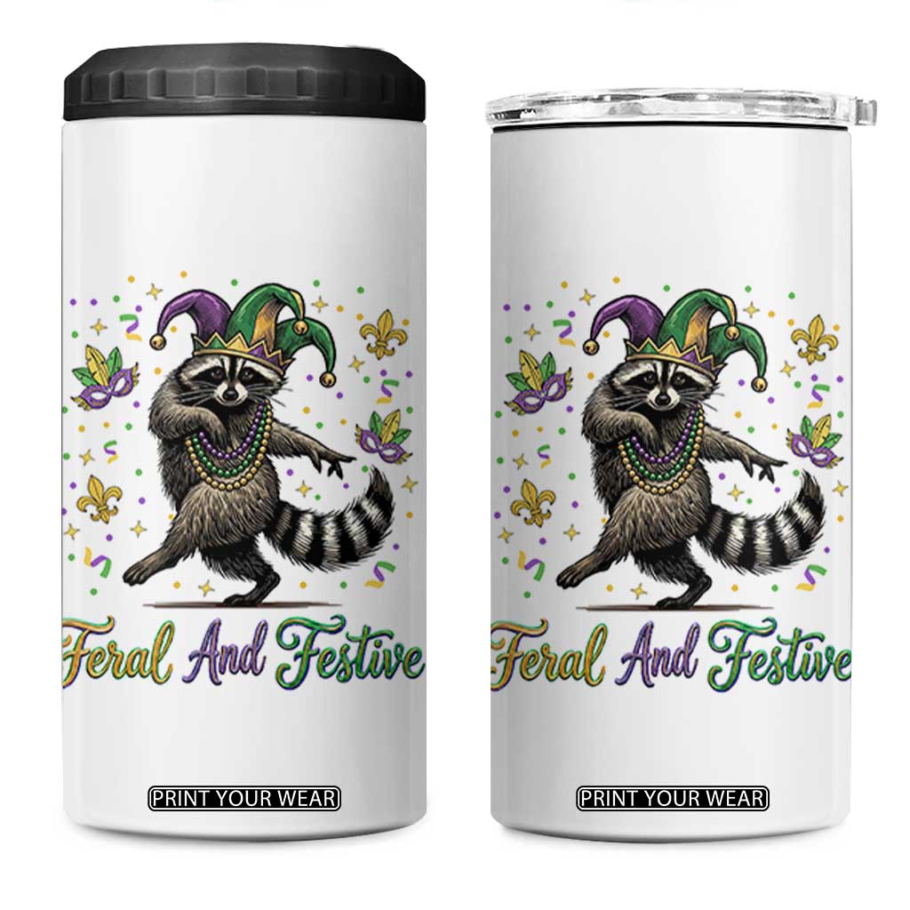 Mardi Gras Raccoon 4 in 1 Can Cooler Tumbler Feral And Festive Trased Panda TS14 One Size: 16 oz White Print Your Wear