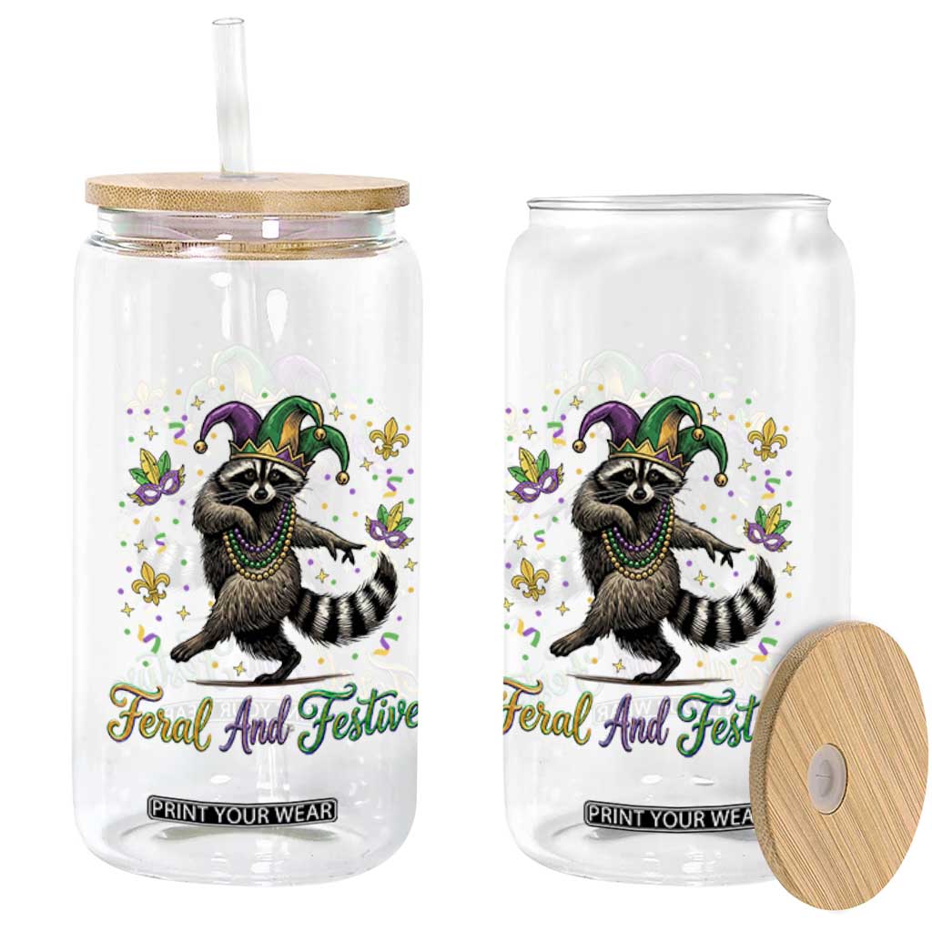Mardi Gras Raccoon Glass Can Feral And Festive Trased Panda TS14 Print Your Wear