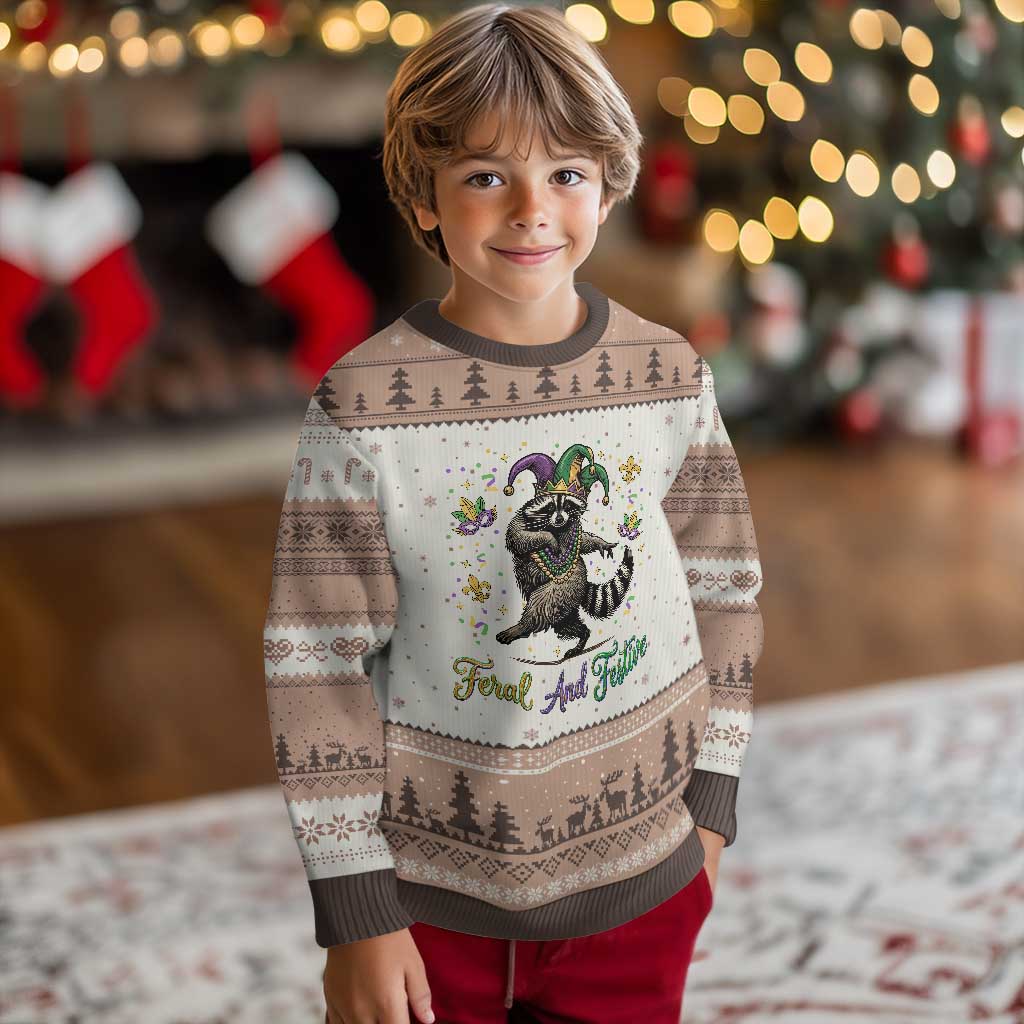 Mardi Gras Raccoon Ugly Christmas Sweater Feral And Festive Trased Panda TS14 Mocha Mousse Print Your Wear