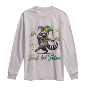 Mardi Gras Raccoon Long Sleeve Shirt Feral And Festive Trased Panda TS14 Ice Gray Print Your Wear