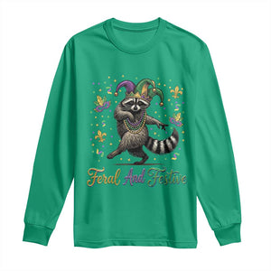 Mardi Gras Raccoon Long Sleeve Shirt Feral And Festive Trased Panda TS14 Irish Green Print Your Wear