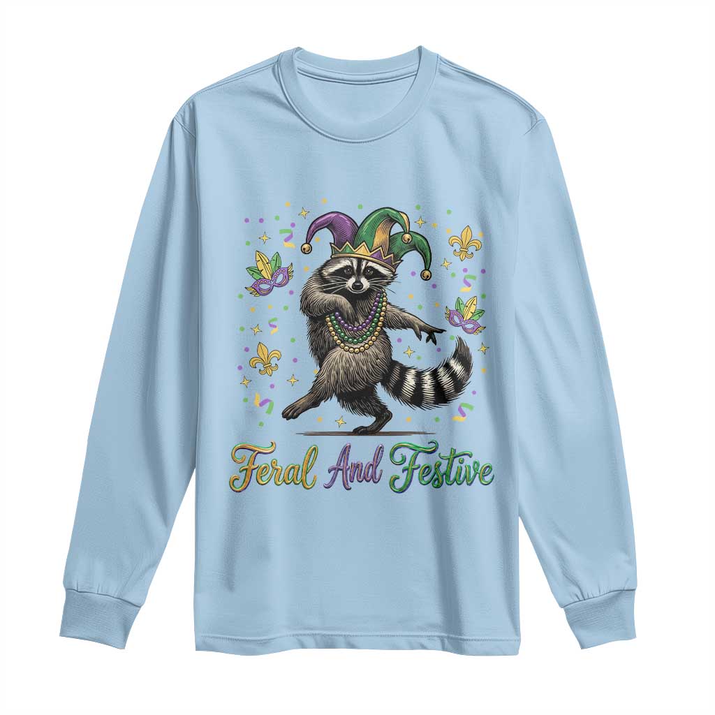 Mardi Gras Raccoon Long Sleeve Shirt Feral And Festive Trased Panda TS14 Light Blue Print Your Wear