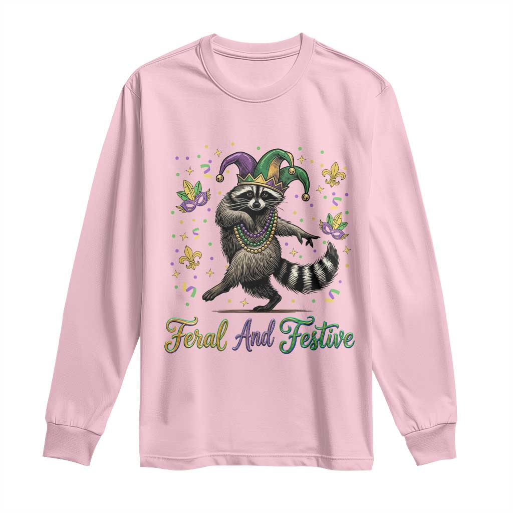 Mardi Gras Raccoon Long Sleeve Shirt Feral And Festive Trased Panda TS14 Light Pink Print Your Wear