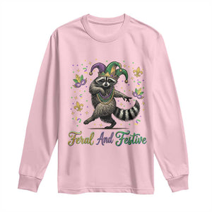 Mardi Gras Raccoon Long Sleeve Shirt Feral And Festive Trased Panda TS14 Light Pink Print Your Wear