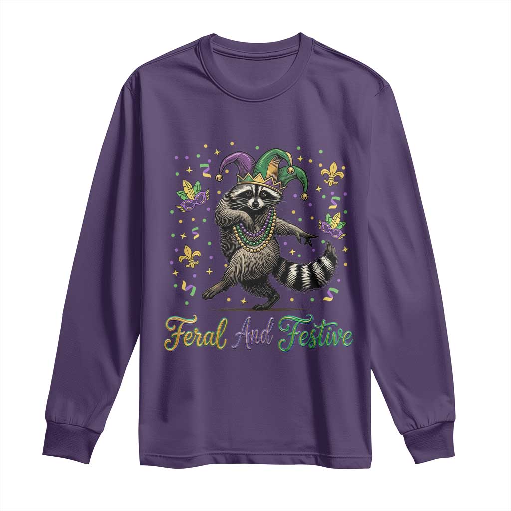 Mardi Gras Raccoon Long Sleeve Shirt Feral And Festive Trased Panda TS14 Purple Print Your Wear
