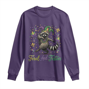 Mardi Gras Raccoon Long Sleeve Shirt Feral And Festive Trased Panda TS14 Purple Print Your Wear