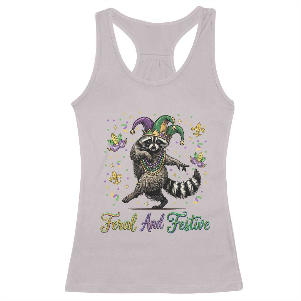 Mardi Gras Raccoon Racerback Tank Top Feral And Festive Trased Panda TS14 Ice Gray Print Your Wear