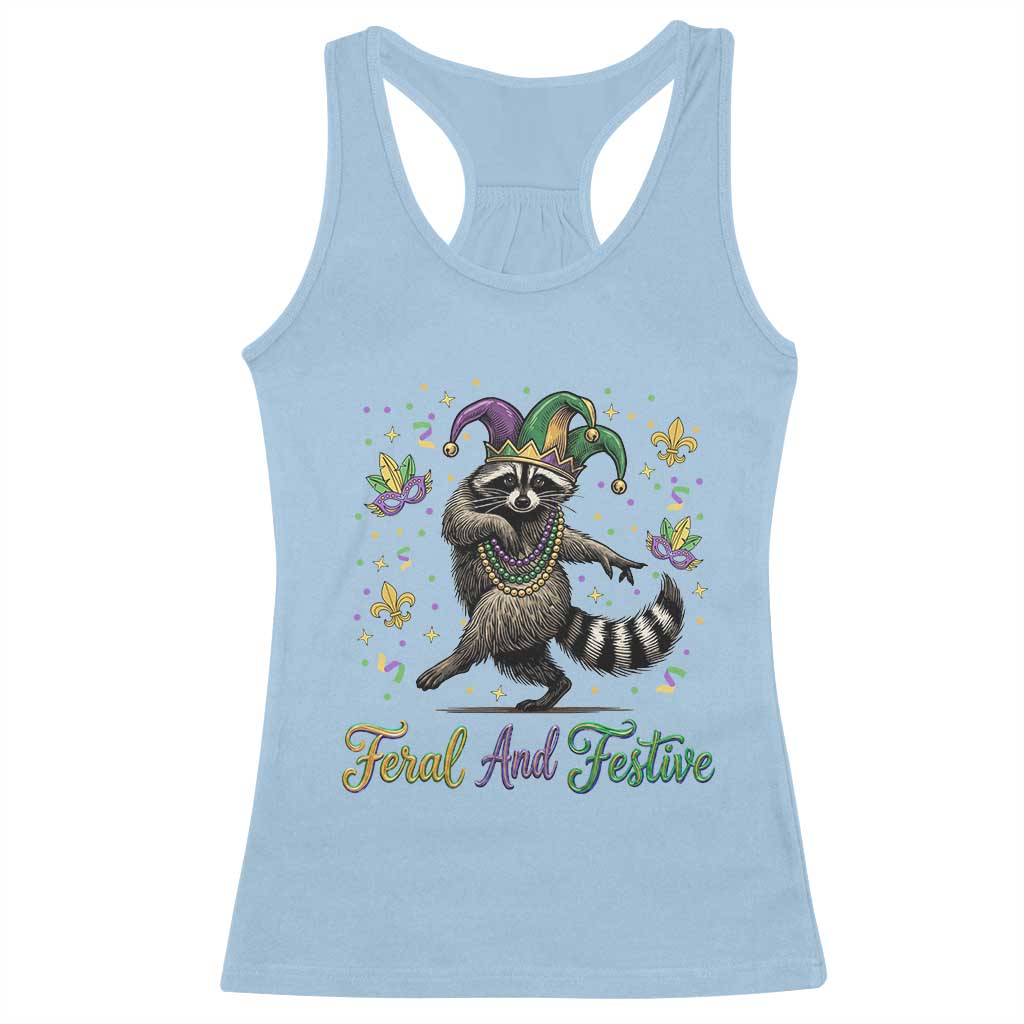 Mardi Gras Raccoon Racerback Tank Top Feral And Festive Trased Panda TS14 Light Blue Print Your Wear