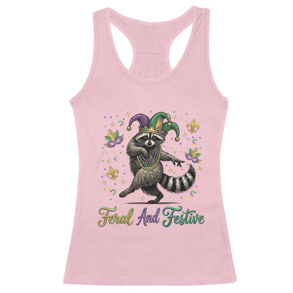 Mardi Gras Raccoon Racerback Tank Top Feral And Festive Trased Panda TS14 Light Pink Print Your Wear