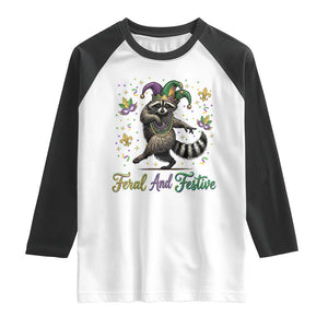 Mardi Gras Raccoon Raglan Shirt Feral And Festive Trased Panda TS14 White Black Print Your Wear