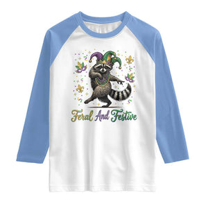 Mardi Gras Raccoon Raglan Shirt Feral And Festive Trased Panda TS14 White Carolina Blue Print Your Wear
