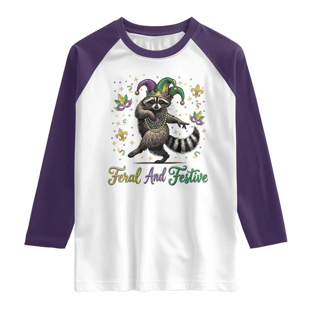 Mardi Gras Raccoon Raglan Shirt Feral And Festive Trased Panda TS14 White Purple Print Your Wear