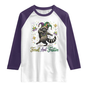 Mardi Gras Raccoon Raglan Shirt Feral And Festive Trased Panda TS14 White Purple Print Your Wear