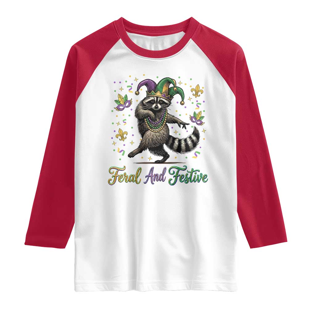 Mardi Gras Raccoon Raglan Shirt Feral And Festive Trased Panda TS14 White Red Print Your Wear