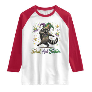 Mardi Gras Raccoon Raglan Shirt Feral And Festive Trased Panda TS14 White Red Print Your Wear