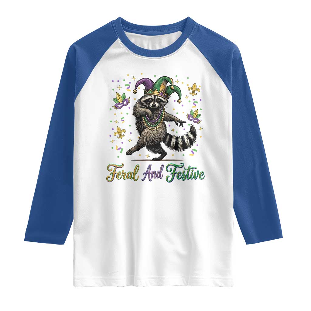Mardi Gras Raccoon Raglan Shirt Feral And Festive Trased Panda TS14 White Royal Print Your Wear