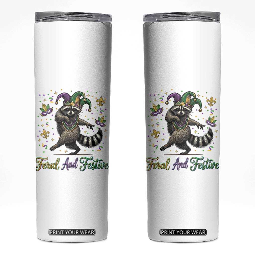 Mardi Gras Raccoon Skinny Tumbler Feral And Festive Trased Panda TS14 White Print Your Wear