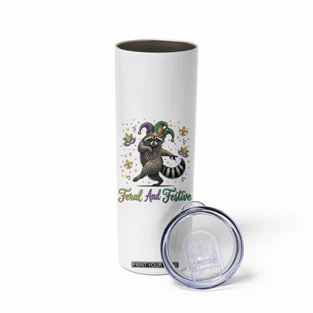 Mardi Gras Raccoon Skinny Tumbler Feral And Festive Trased Panda TS14 Print Your Wear