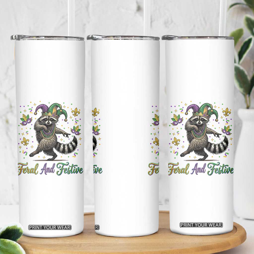 Mardi Gras Raccoon Skinny Tumbler Feral And Festive Trased Panda TS14 Print Your Wear