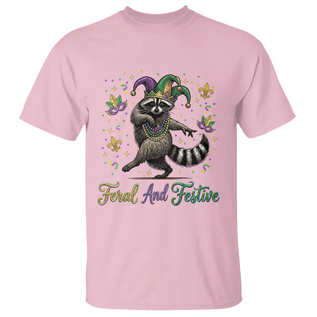 Mardi Gras Raccoon T Shirt Feral And Festive Trased Panda TS14 Light Pink Print Your Wear