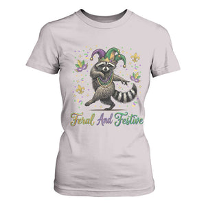 Mardi Gras Raccoon T Shirt For Women Feral And Festive Trased Panda TS14 Ice Gray Print Your Wear