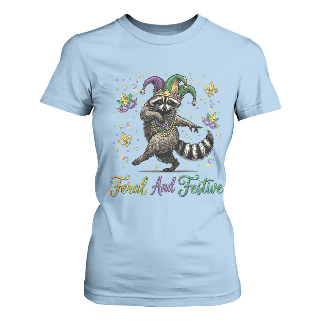 Mardi Gras Raccoon T Shirt For Women Feral And Festive Trased Panda TS14 Light Blue Print Your Wear