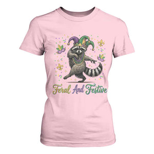 Mardi Gras Raccoon T Shirt For Women Feral And Festive Trased Panda TS14 Light Pink Print Your Wear
