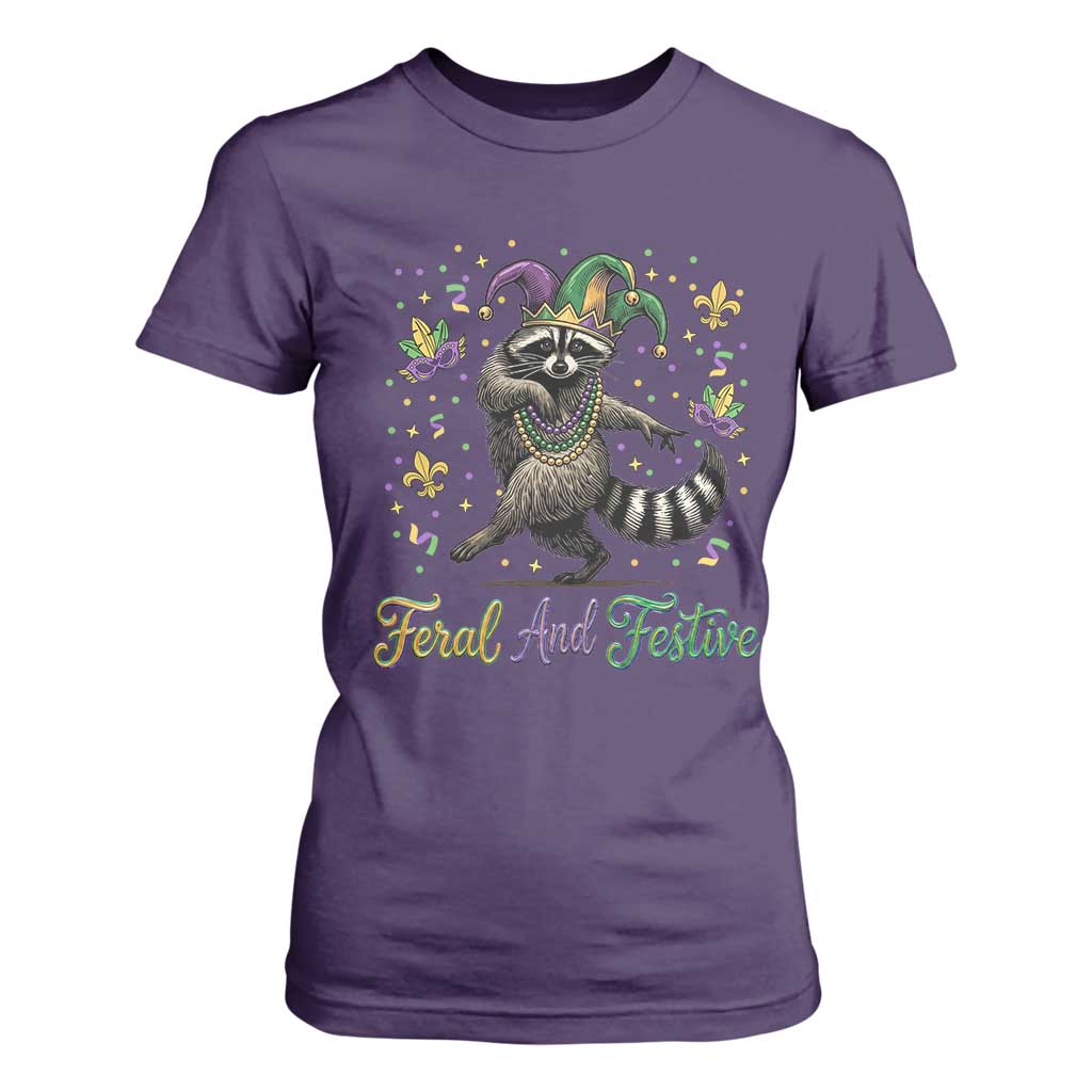 Mardi Gras Raccoon T Shirt For Women Feral And Festive Trased Panda TS14 Purple Print Your Wear