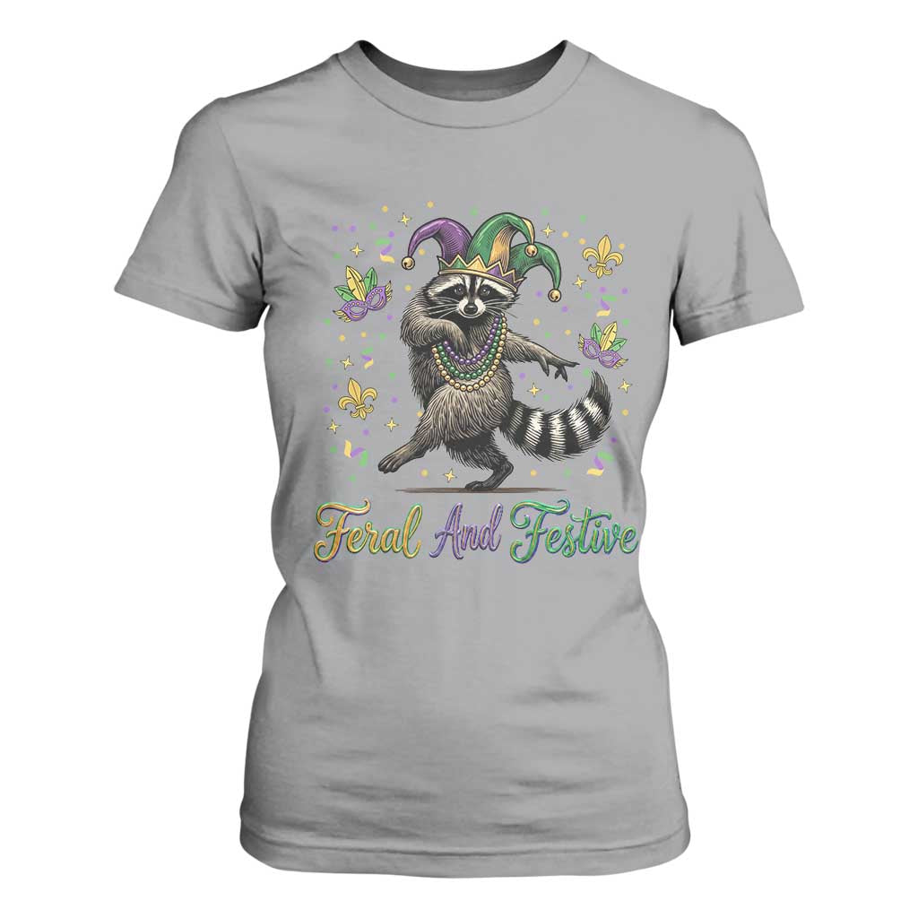 Mardi Gras Raccoon T Shirt For Women Feral And Festive Trased Panda TS14 Sport Gray Print Your Wear