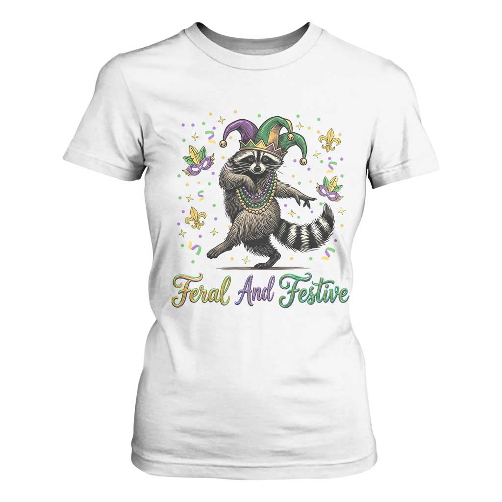 Mardi Gras Raccoon T Shirt For Women Feral And Festive Trased Panda TS14 White Print Your Wear
