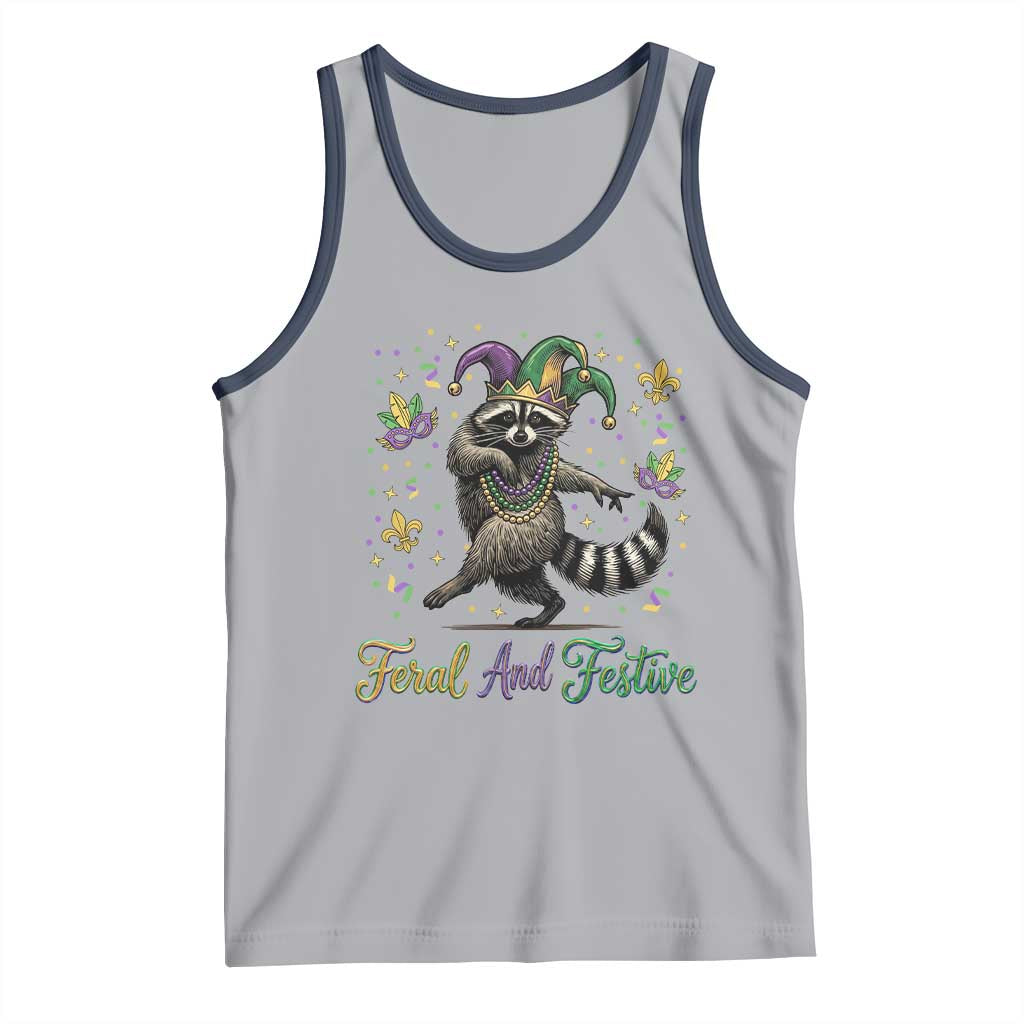 Mardi Gras Raccoon Tank Top Feral And Festive Trased Panda TS14 Athletic Heather Navy Print Your Wear