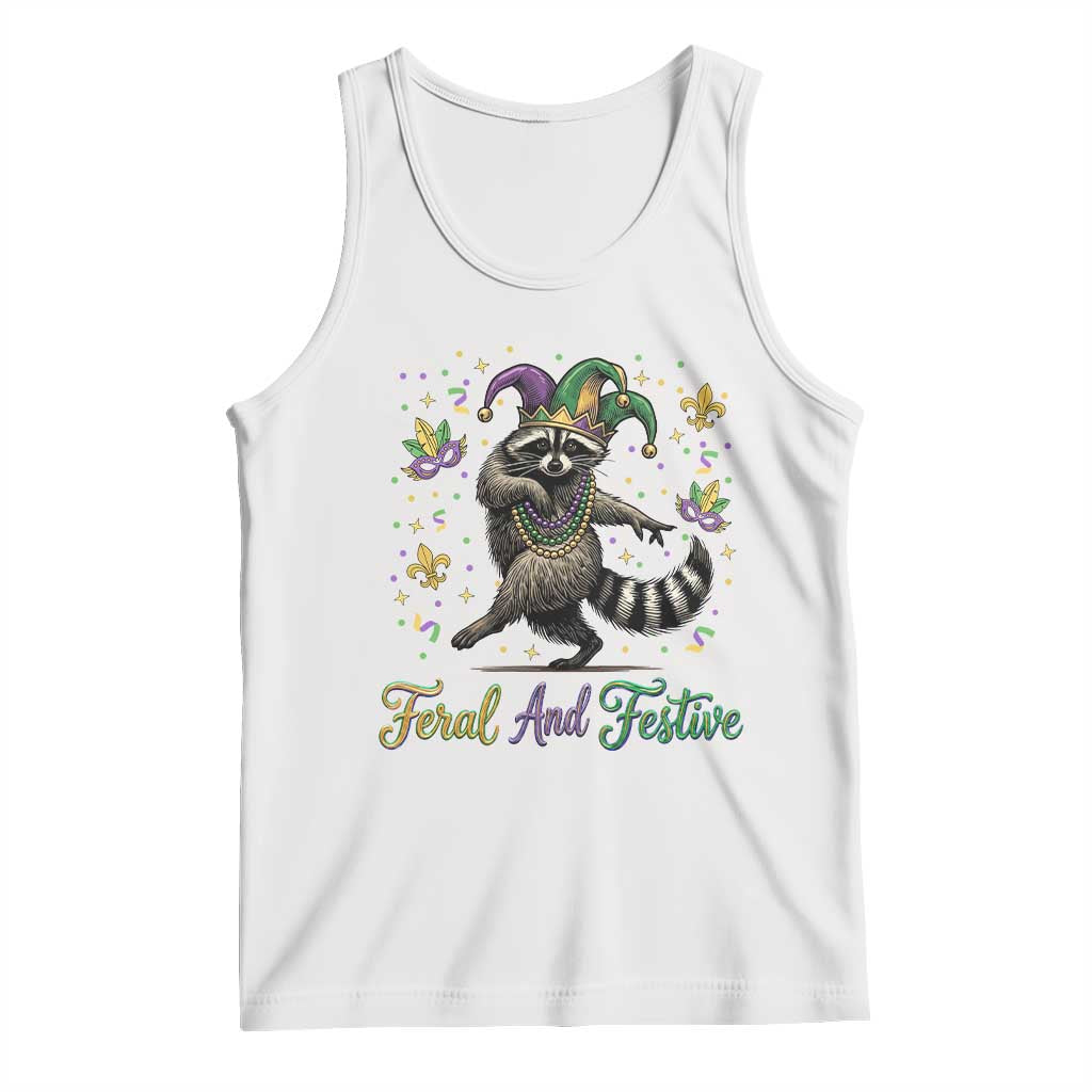 Mardi Gras Raccoon Tank Top Feral And Festive Trased Panda TS14 White Print Your Wear