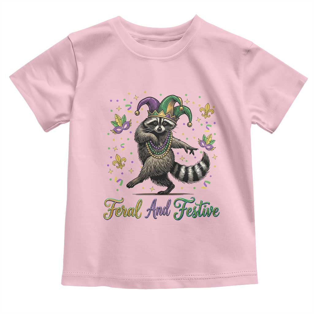 Mardi Gras Raccoon Toddler T Shirt Feral And Festive Trased Panda TS14 Light Pink Print Your Wear