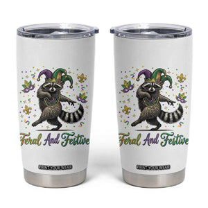Mardi Gras Raccoon Tumbler Cup Feral And Festive Trased Panda TS14 White Print Your Wear