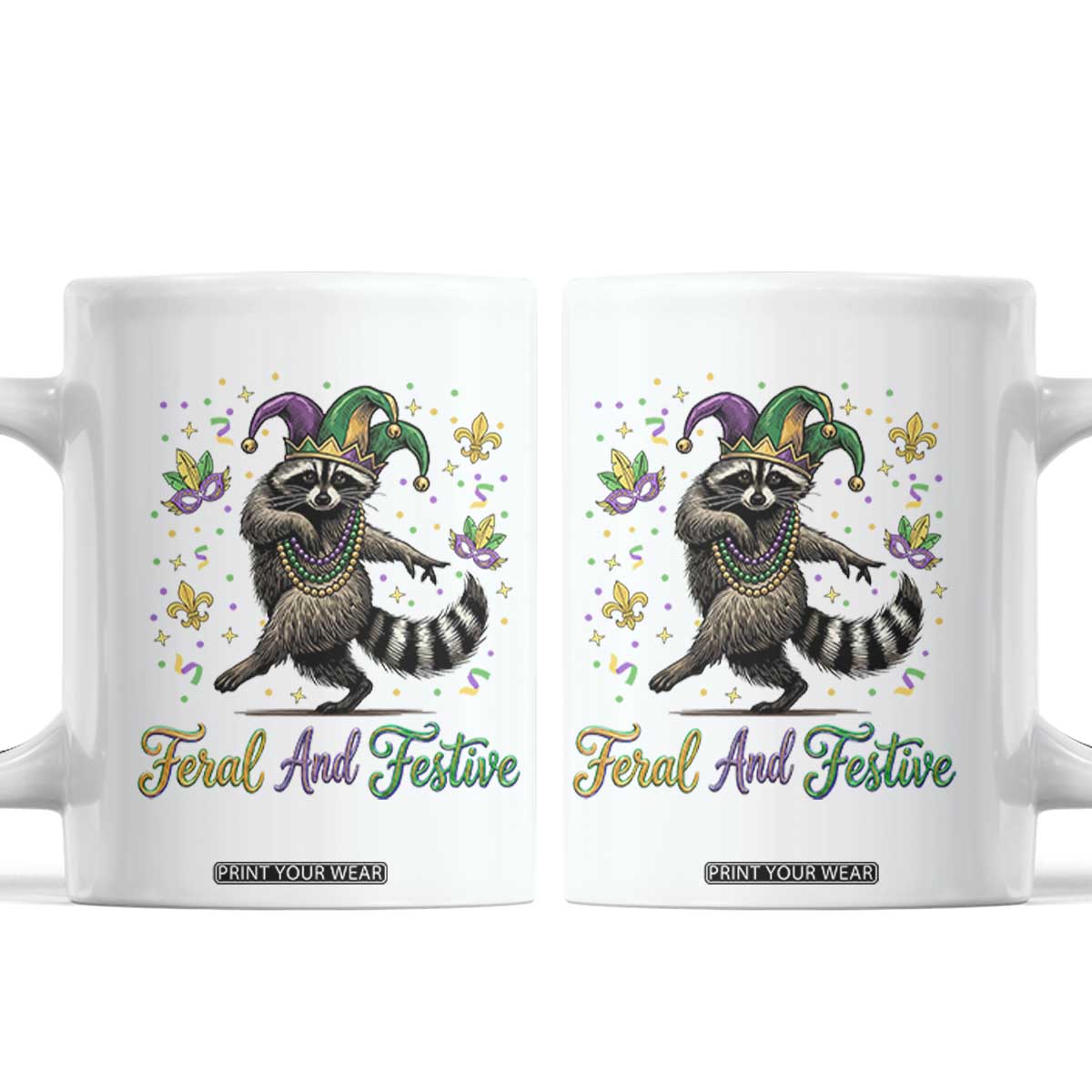 Mardi Gras Raccoon Coffee Mug Feral And Festive Trased Panda TS14 White Print Your Wear