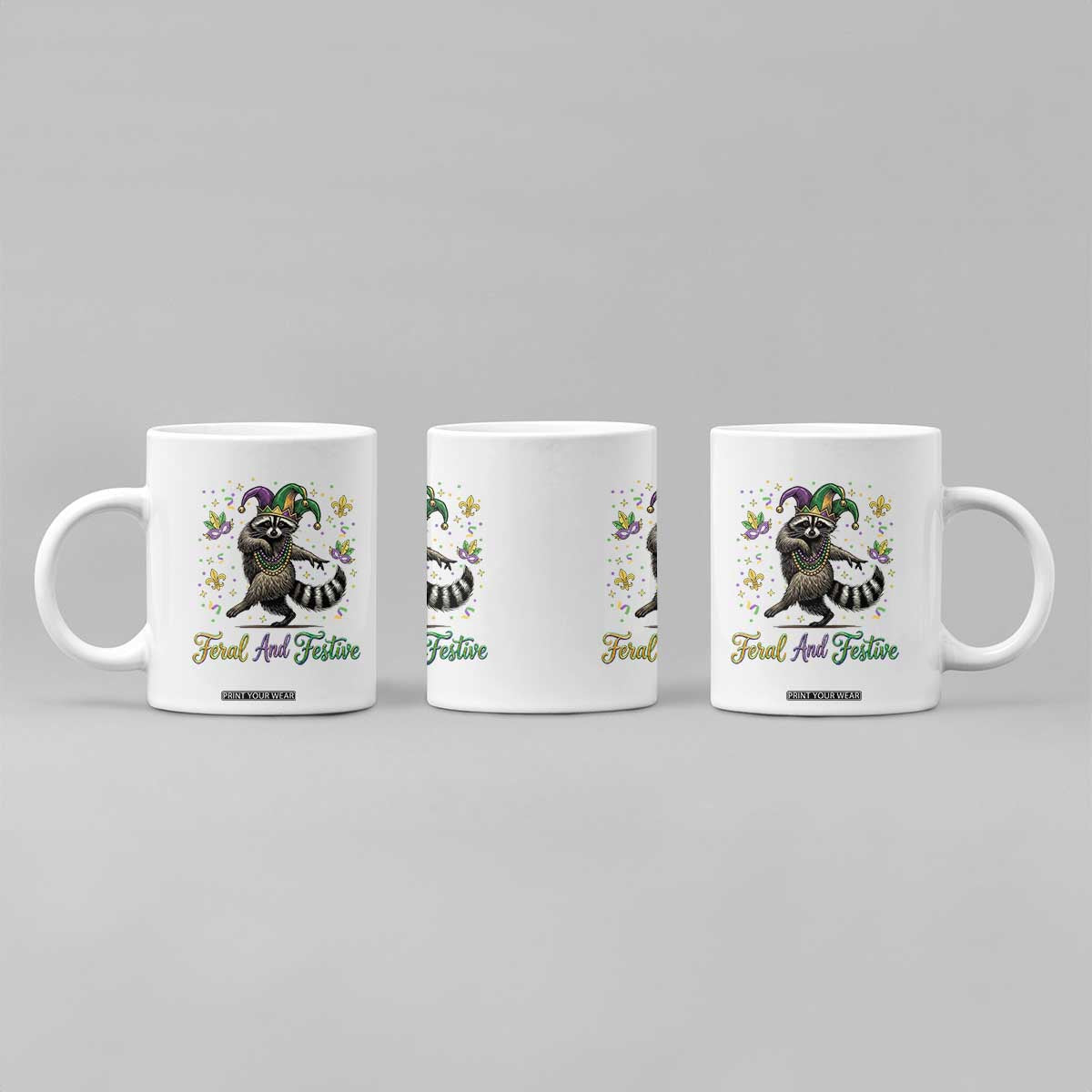 Mardi Gras Raccoon Coffee Mug Feral And Festive Trased Panda TS14 Print Your Wear