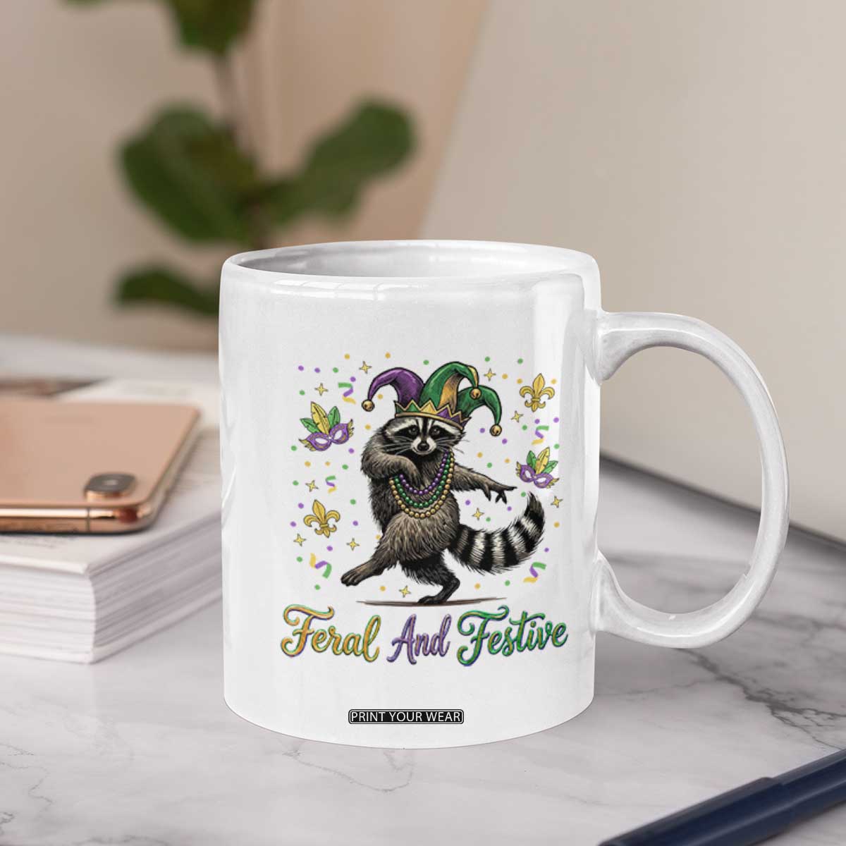 Mardi Gras Raccoon Coffee Mug Feral And Festive Trased Panda TS14 Print Your Wear