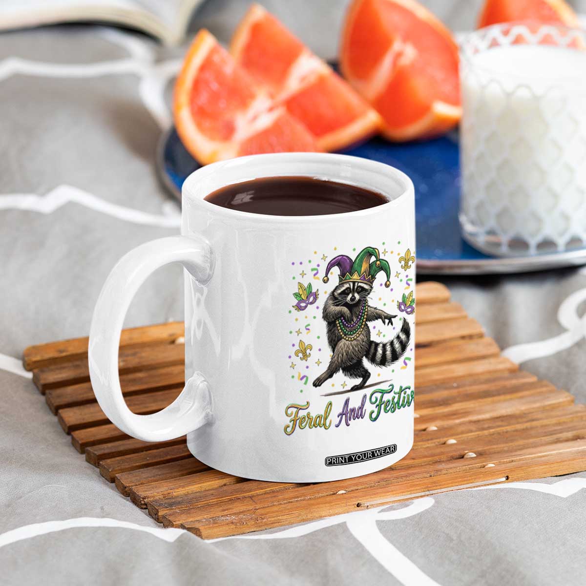 Mardi Gras Raccoon Coffee Mug Feral And Festive Trased Panda TS14 Print Your Wear