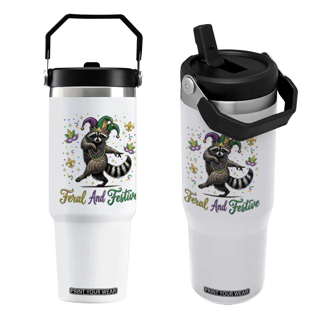 Mardi Gras Raccoon Flip Straw Tumbler Feral And Festive Trased Panda TS14 One Size: 30 oz White Print Your Wear