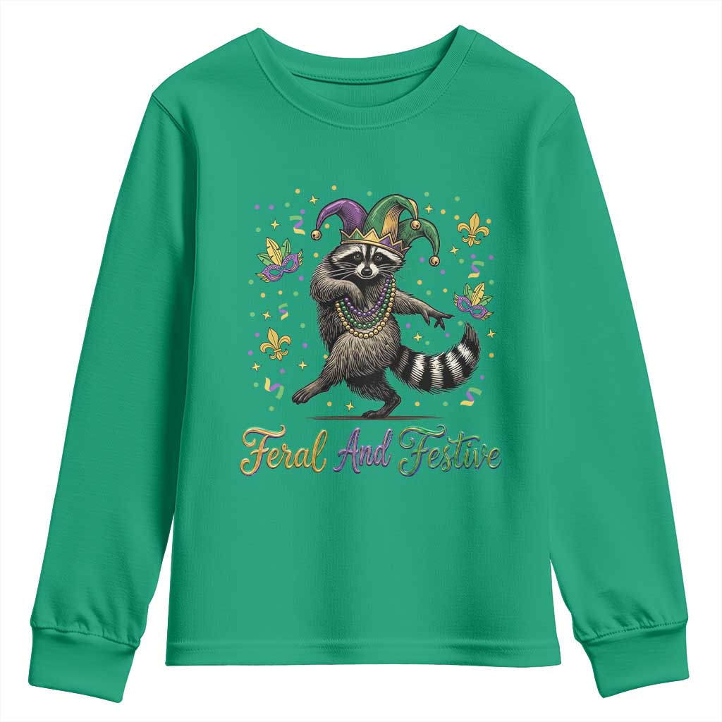 Mardi Gras Raccoon Youth Sweatshirt Feral And Festive Trased Panda TS14 Irish Green Print Your Wear