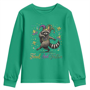 Mardi Gras Raccoon Youth Sweatshirt Feral And Festive Trased Panda TS14 Irish Green Print Your Wear