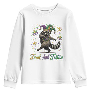 Mardi Gras Raccoon Youth Sweatshirt Feral And Festive Trased Panda TS14 White Print Your Wear