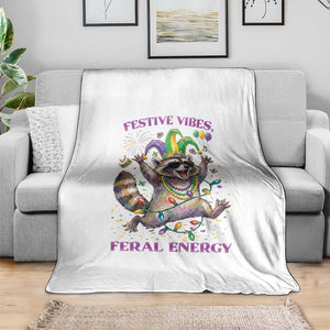 Mardi Gras Raccoon Throw Blanket Festive Vibes Feral Energy TS14 Print Your Wear