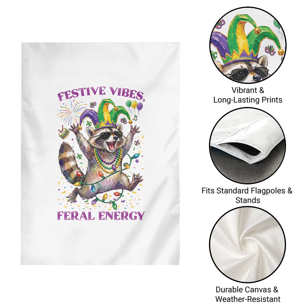 Mardi Gras Raccoon Garden Flag Festive Vibes Feral Energy TS14 Print Your Wear