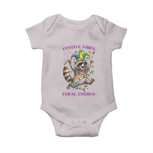 Mardi Gras Raccoon Baby Onesie Festive Vibes Feral Energy TS14 Ice Gray Print Your Wear