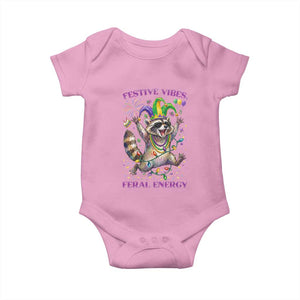 Mardi Gras Raccoon Baby Onesie Festive Vibes Feral Energy TS14 Light Pink Print Your Wear