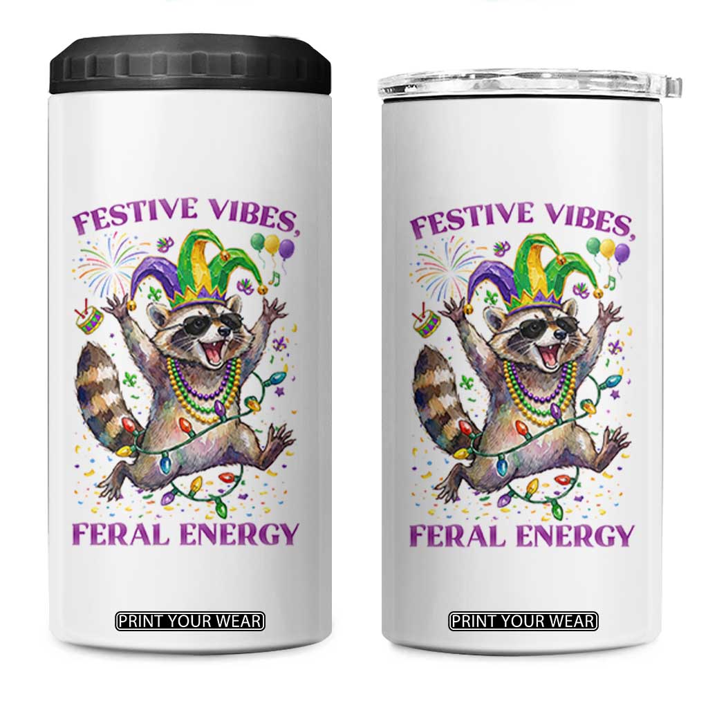 Mardi Gras Raccoon 4 in 1 Can Cooler Tumbler Festive Vibes Feral Energy TS14 One Size: 16 oz White Print Your Wear