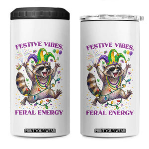 Mardi Gras Raccoon 4 in 1 Can Cooler Tumbler Festive Vibes Feral Energy TS14 One Size: 16 oz White Print Your Wear