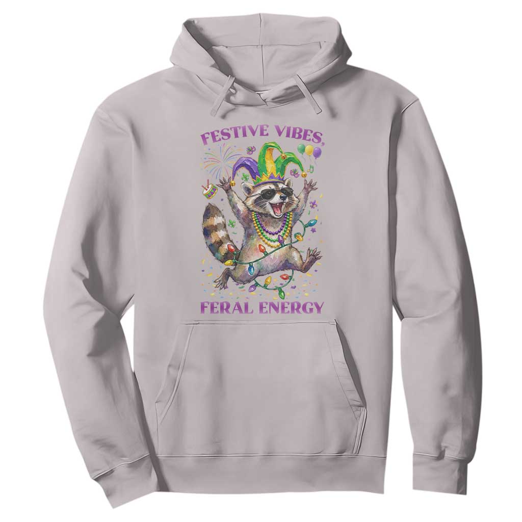 Mardi Gras Raccoon Hoodie Festive Vibes Feral Energy TS14 Ice Gray Print Your Wear