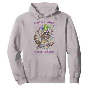 Mardi Gras Raccoon Hoodie Festive Vibes Feral Energy TS14 Ice Gray Print Your Wear